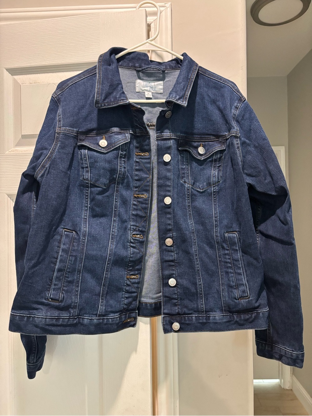 Women's Dark Blue Denim Jacket - Casual Button-Front Jean Jacket